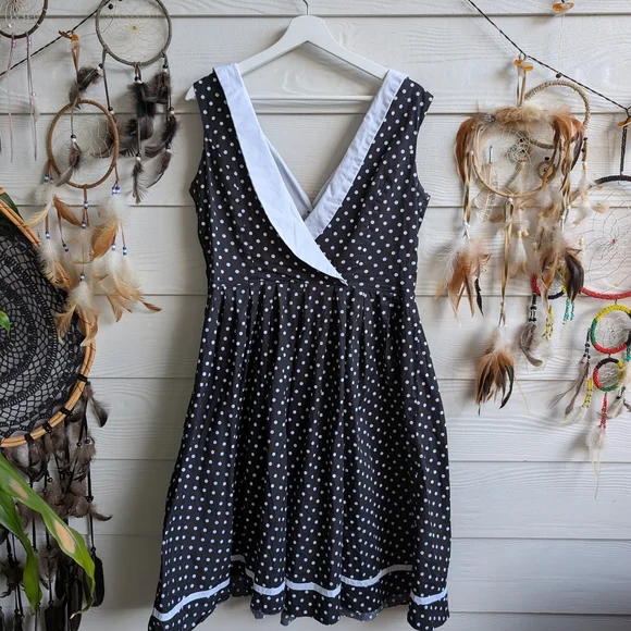 Hell Bunny Navy Polka Dot Midi Dress - Picture 5 of 7